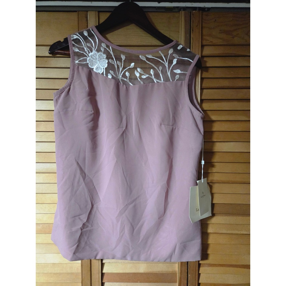 LanTing Bride Dusty Rose Embroidered Mesh Yoke Sleeveless Blouse Top US 8 NEW